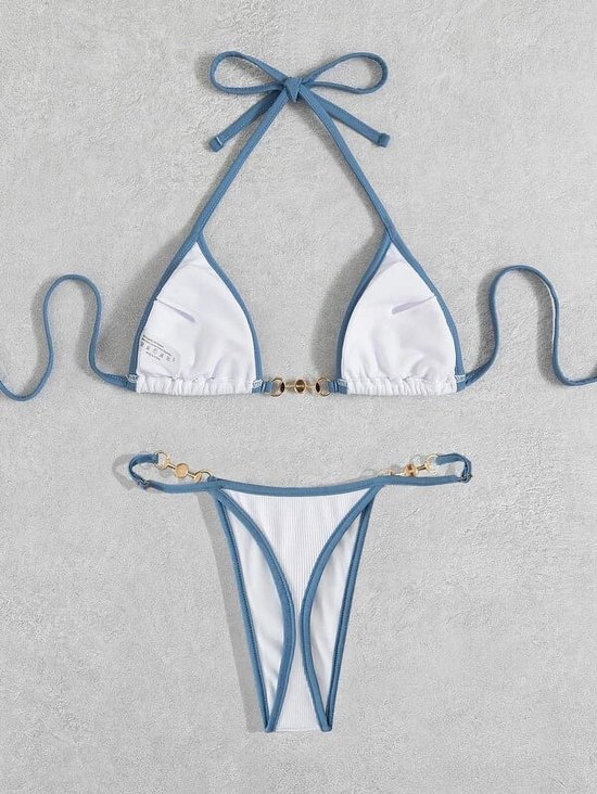String Badpak Dames triangel halter bikiniset, hoog uitgesneden string badpak ...