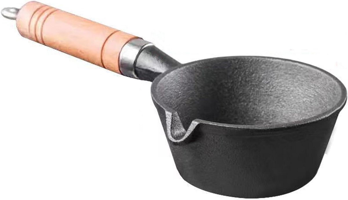 Provento - Gietijzeren Pan met Houten Handvat voor Olie, Melk, Snoep en Chocolade