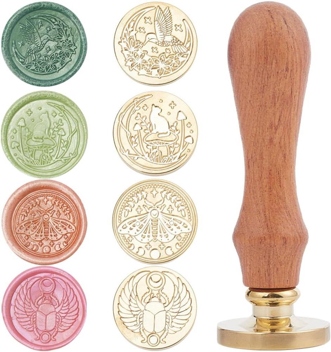 CSGoods - Wax Seal Stempel Set Dier Insect Vogel Kat Mot 25mm met Houten Handvat voor Bruiloft Enveloppen Uitnodigingen Gift