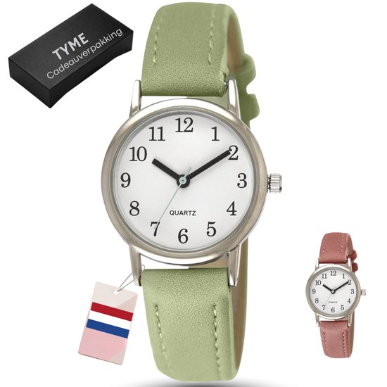 Montre Tyme pour femme – 27 mm Wit/vert – Montres pour Femmes et Filles – Montre-bracelet – Montre – avec emballage cadeau