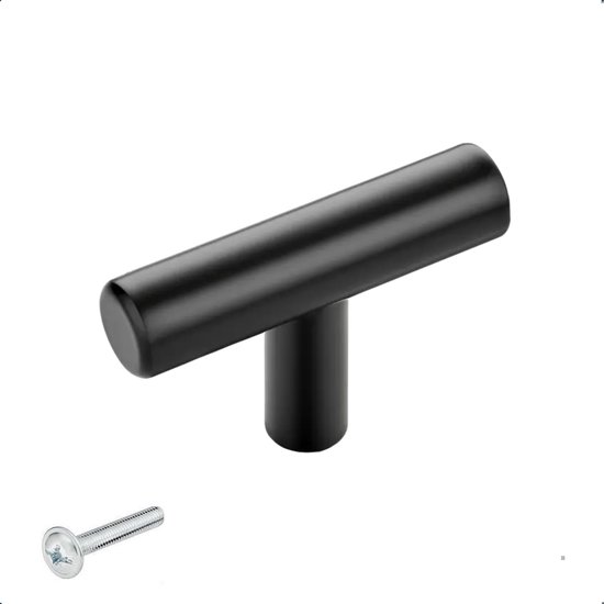 Lot de 20 Boutons d'armoire Mesa à poignée en T Zwart - Bouton de porte - Poignée ronde - Fixations pour meuble pour meubles