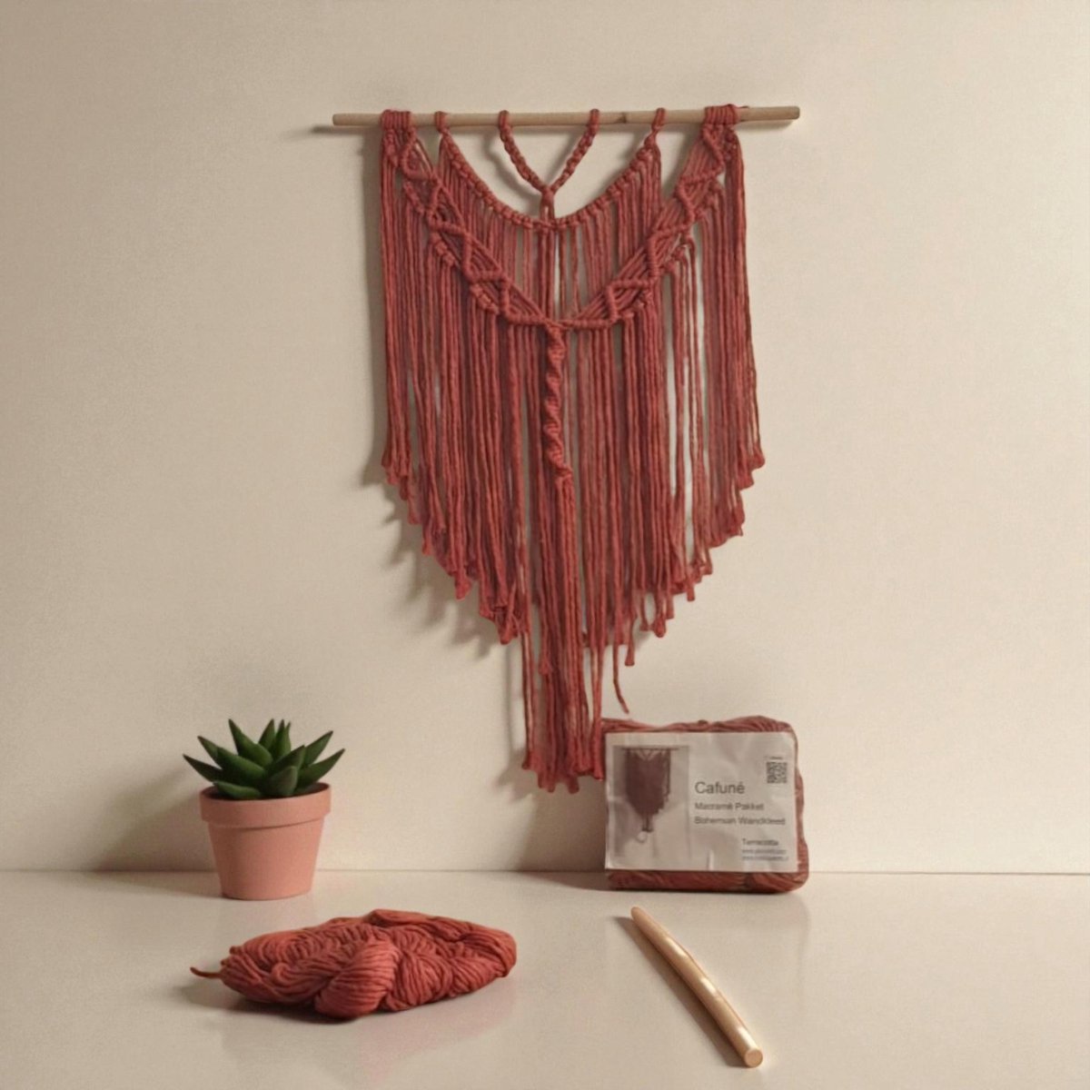 Cafuné Macramé Pakket – DIY Boho Wandkleed Terracotta 50×75 cm – Compleet Knutselpakket – Creatief Cadeau voor Vrouwen – Moederdag-Warme Wanddecoratie — afbeelding 2