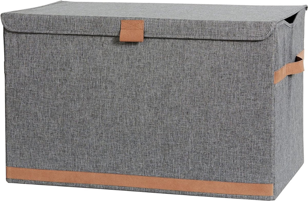 VIN® Dekenkist – Opbergkist Binnen – Zitbank Met Opbergsysteem – Stoffenkist Met Deksel – Speelgoedkist Voor Kinderen – Voor Slaapkamer & Woonkamer – Grijs - 62 x 38 x 39 cm