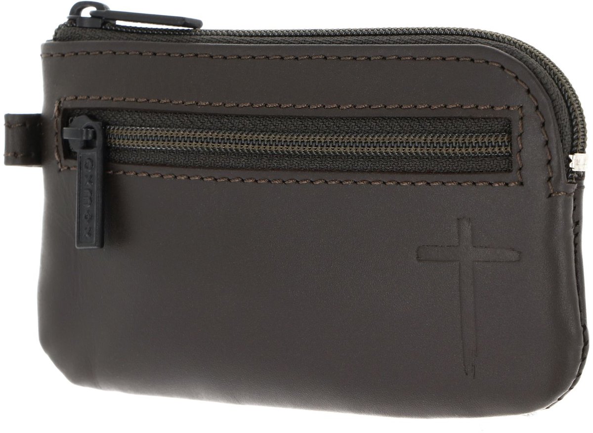 oxmox Leren sleutelgeval Leather Keyholder Freedom Cross Embossed Brown donkerbruin