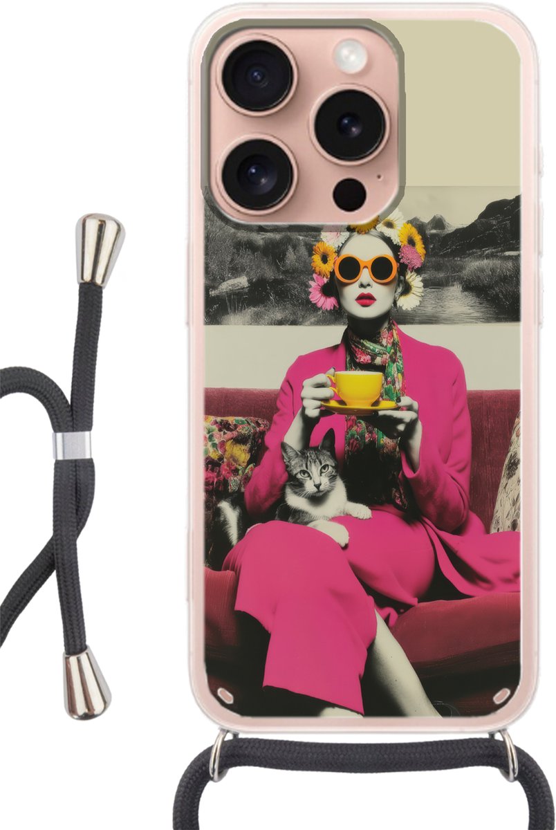 Vrouw - Kat - Bloemen - Kopje - Retro