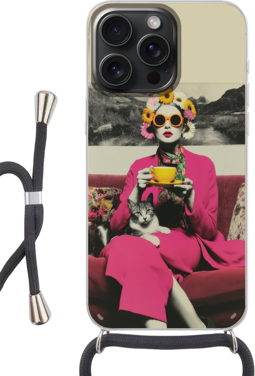Vrouw - Kat - Bloemen - Kopje - Retro