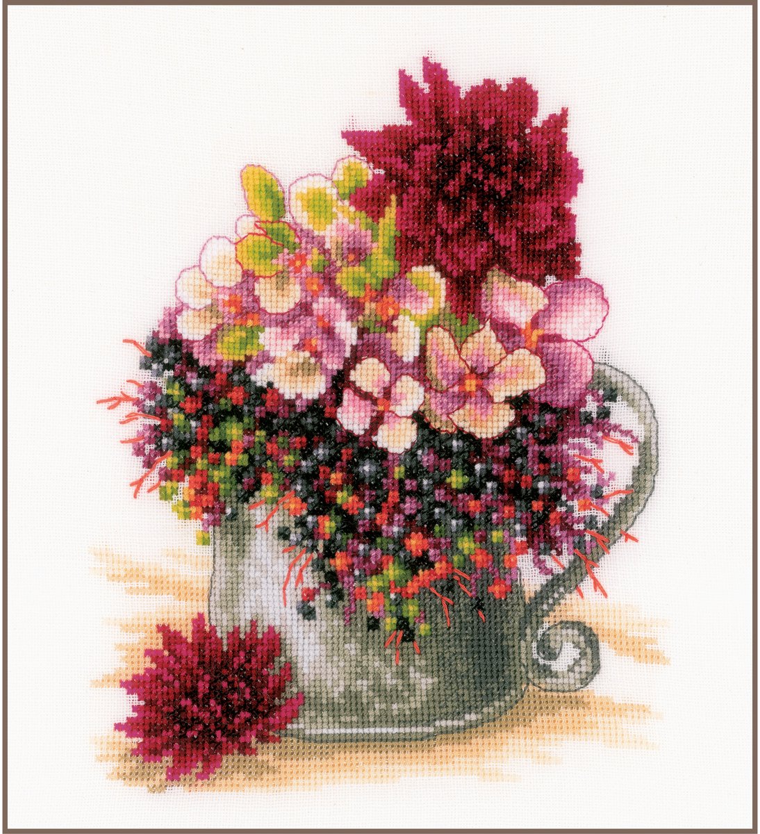 Lanarte Borduurpakket - Borduurset - Borduurpakket volwassenen - Telpakket kit - 19 x 24cm - Klein roos boeketje - PN-0185110