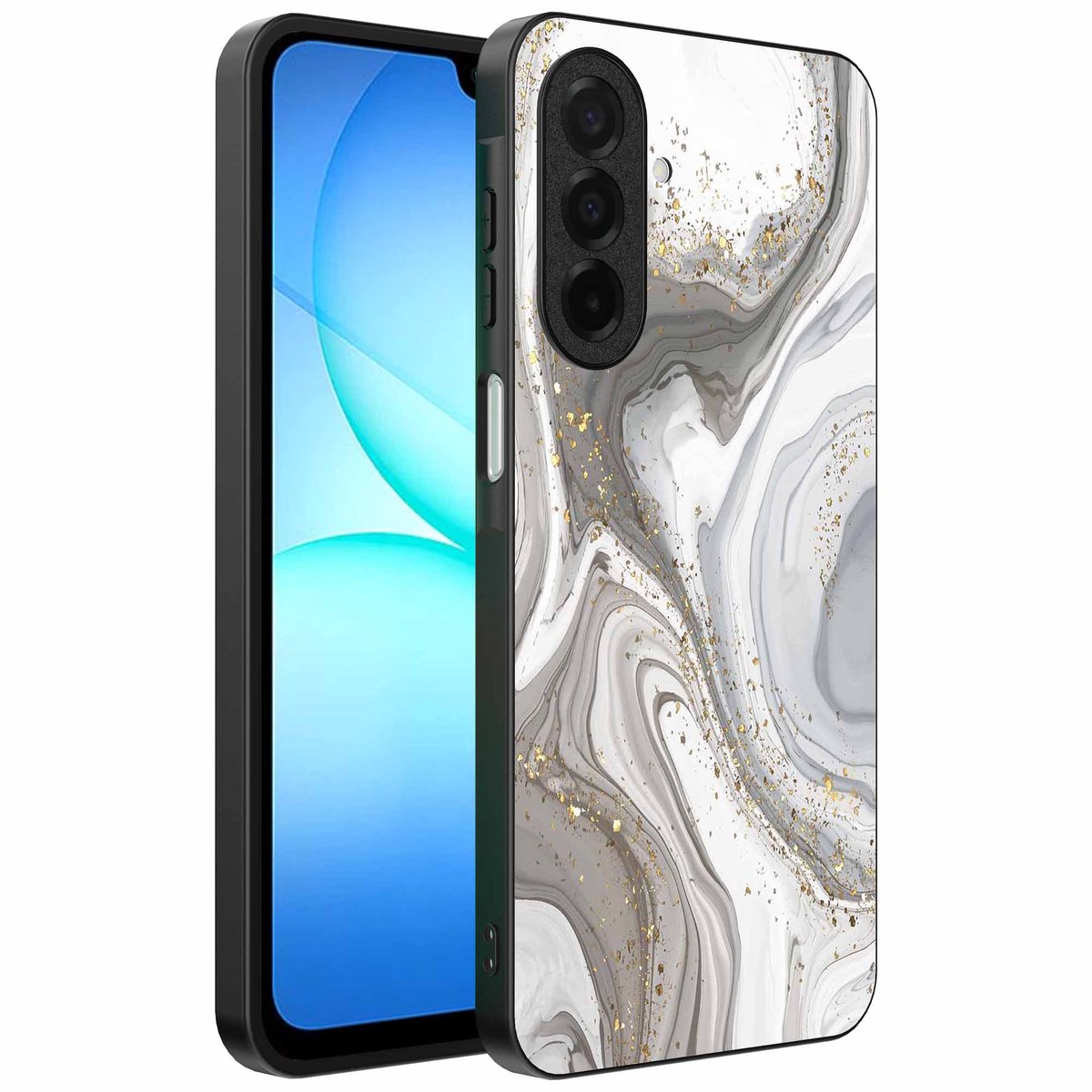Geschikt voor Samsung Galaxy A17 Telefoonhoesje met marmer opdruk - TPU backcover case marble design - Zilver - Smartphonica geschikt voor Samsung Galaxy A17