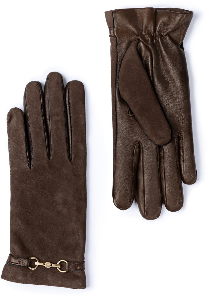 Isabel Bernard Honoré Marcelia dark brown goatskin suéde leather gloves IB67001-131-6.5 - Bruin