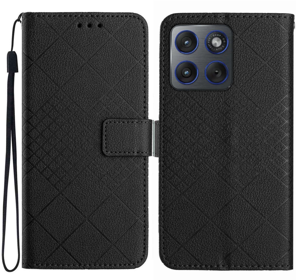 Coverup Hoesje - Geschikt voor Motorola Edge 70 Hoesje - Coverup Rhombus Book Case - Zwart