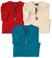 ATLAS FOR MEN - Set van 3 casual T-shirts met knopenhals - Heren - Verkrijgbaar in grote maten - XL