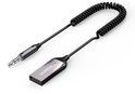 Zilverkleurige Ugreen Bluetooth adapter met zwarte spiraalkabel.