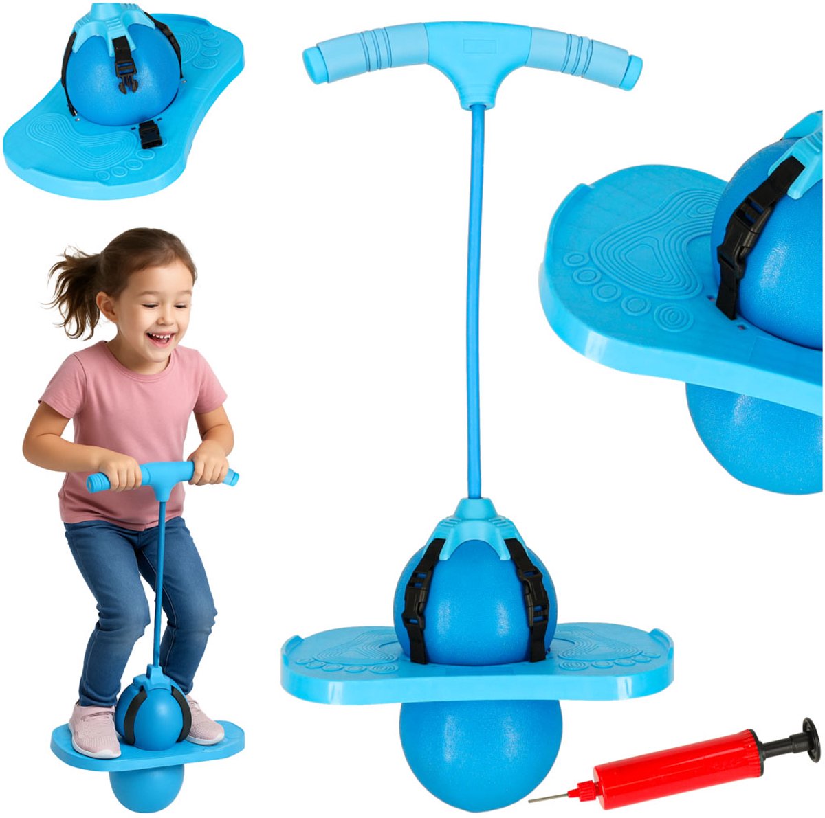 Playos® - Pogo Ball - Blauw - 91 cm - tot 100 kg - Antislip - Pogo Stick - Buitenspelen - Springstok - Buiten Speelgoed - Sinterklaas - Springbal