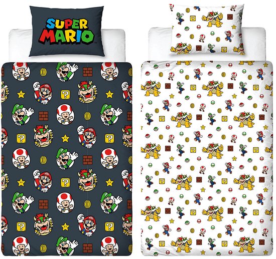 Nintendo - Super Mario Bros - Dekbedovertrek - Eenpersoons - Dubbelzijdig - Dekbed