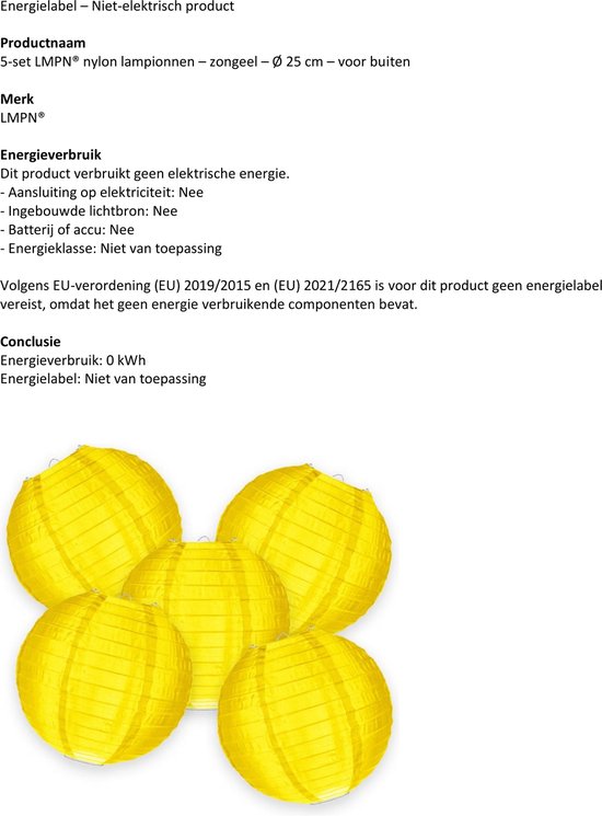 5-set LMPN® nylon lampionnen - zongeel - 25cm - voor buiten