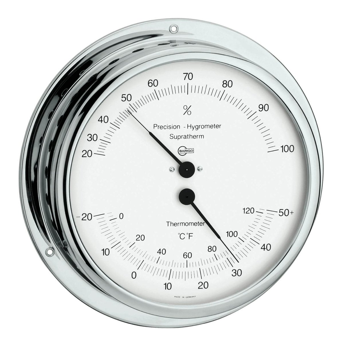 Barigo 930 - chroom - precisie hygrometer en thermometer - 150 mm