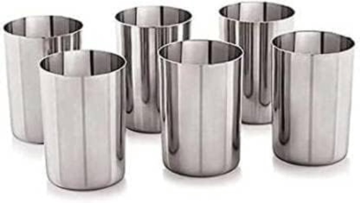 Set van 6 Duurzame Roestvrijstalen Drinkbekers – Stapelbare RVS Glazen voor Thuis, Camping en Picknick met Kajal Sticker