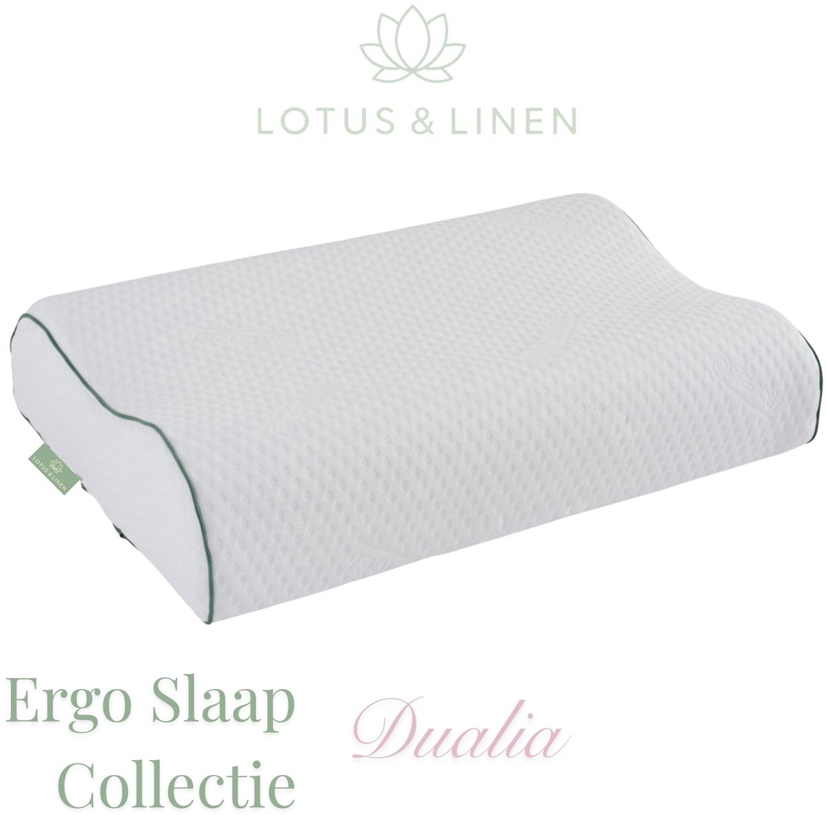 Lotus & Linen Ergo Slaap Collectie - Dualia Neksteun Hoofdkussen - Traagschuim - Ergonomisch - Orthopedisch - Anti Nekklachten - Antiallergisch Tencel Hoes - Premium Memory Foam Pillow - 60x40x14/12 cm