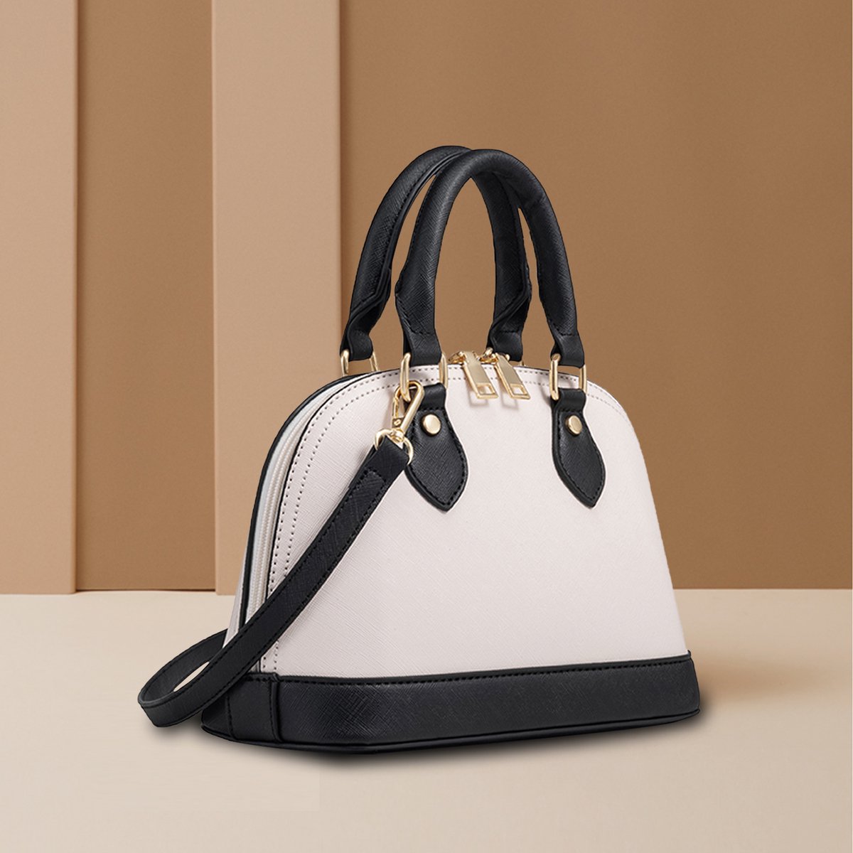 REDOM Luxe 4-in-1 Tassenset Dames - Grote Shopper / Handtas (14" Laptop) met Crossbody & Portemonnee - Zwart/Wit