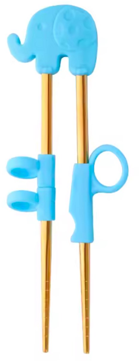 ProductGoods Kinder Eetstokjes – Olifant – Met Hulpstuk – 2 Stuks – Blauw/Goud