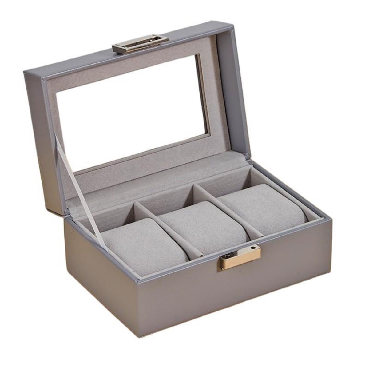 Horlogedoos - 16,5*11*8 cm - Horlogedoos met 3 vakken - Stofdichte sieradendoos met glazen deksel - Geschikt voor horloges en sieraden - Kleine horlogedoos - Glazen bovenkant - Gemakkelijk mee te nemen