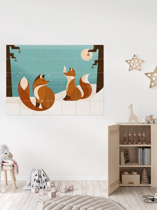 IXXI Vosjes, Elke Uijtewaal - 100 x 80 cm - Outil d'accrochage gratuit - Grande décoration murale et affiches - Illustrations, Digital Art, Ludique, Coloré