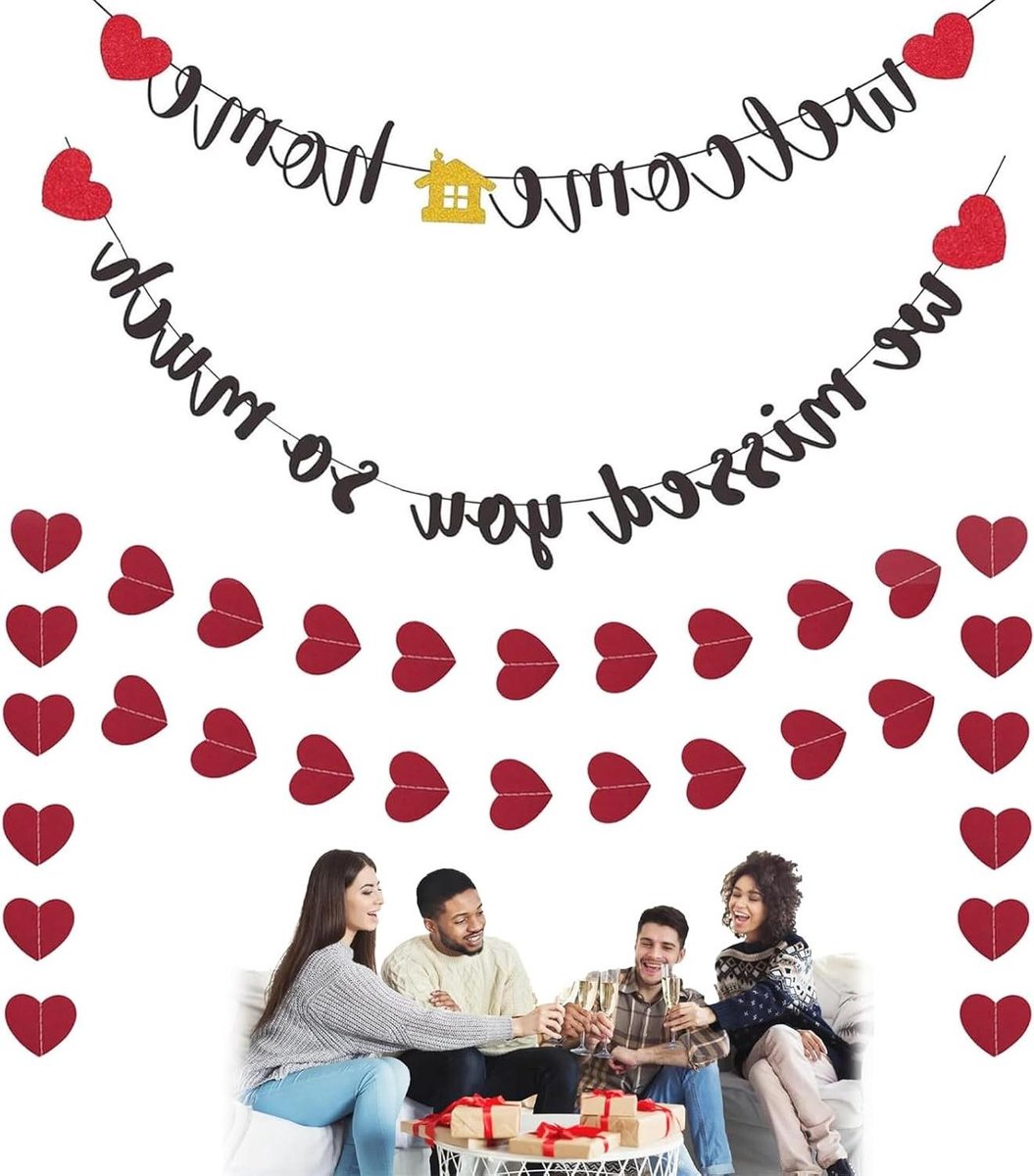 Thuisdecoratie Banner - Zwart/Rood - 1 Stuk - 5 Meter Hartjes Slinger - Feest - Thuiskomst - Familie Bijeenkomst