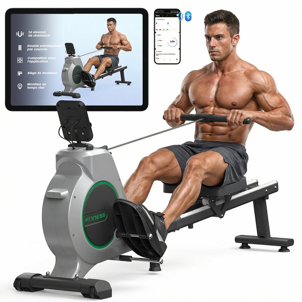 Formill QK530 Magnetische Roeitrainer Thuis – 16 Weerstand - 160kg - LED - Stil - Kinomap - Tablet & Telefoonhouder