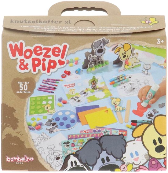 Woezel & Pip XL Knutselkoffer met knutselbenodigheden, creatief speelgoed jongens en meisjes - junior vanaf 3 jaar - Bambolino Toys - knutselbox knutselpakket cadeau tip