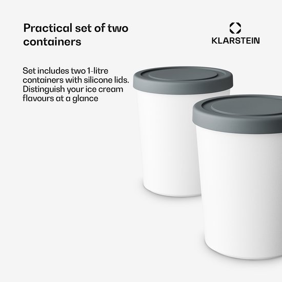 Klarstein IJsbakken Set - 2x 1L plastic bakken met deksels, vaatwasmachinebestendig, lichtgewicht, duurzaam, voor ijs-, slush- en yoghurtmachines, accessoire van Klarstein — afbeelding 3
