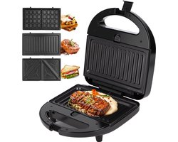 Aigostar Sandwichmaker 3-in-1 – Tosti Apparaat, Wafelijzer & Grill – 750W – Verwisselbare Platen – Antiaanbaklaag – Compact – Zwart