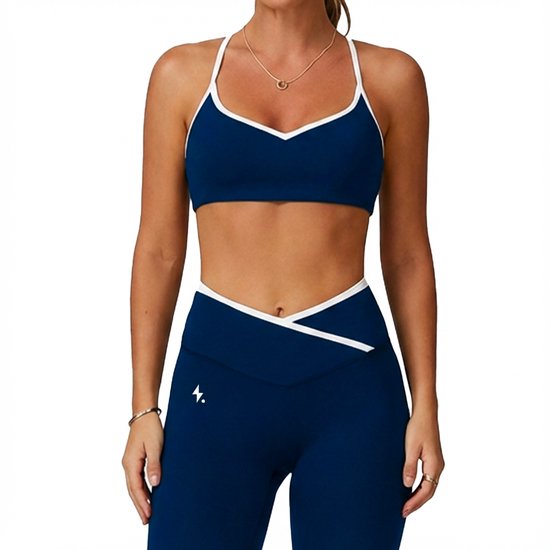 Ensemble de sport Contour pour femme – Leggings et BH de Sport – Anti-squats, gainant et taille moyenne – Blauw – Taille M – Impulse Fitwear