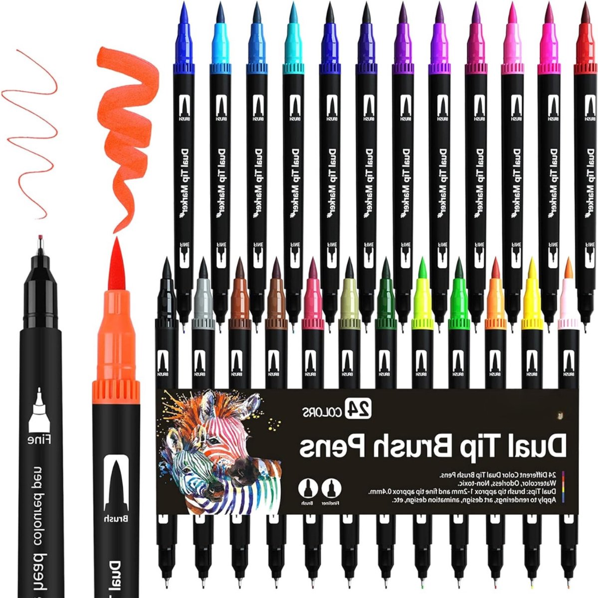 Aquamarkers - Dubbele Penseelstiftset - Viltstiftset - 24 Kleuren - Penseelstiften Marker Fineliner Set - Aquarelstiften Voor Bullet Journal - Kleurboeken - Handlettering - Manga Mandala - Kleurstiften Voor Kinderen