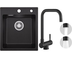 SOFETIY MAX Granieten spoelbakken 40*45cm - Spoelbak Keuken Met Kraan Keuken - Gootsteen Met Waterafvoersysteem - Wasbak Keuken - Zwart