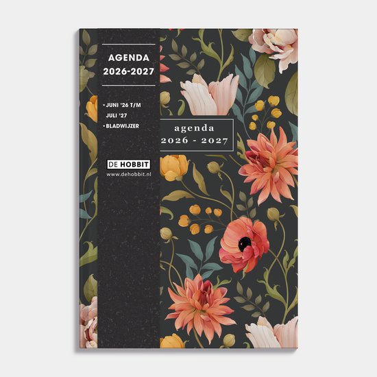 Hobbit - Schoolagenda 2026-2027 - 1 week op 2 pagina's - Harde Kaft - A5 (14 x 20,5 cm) - Vintage Bloemen