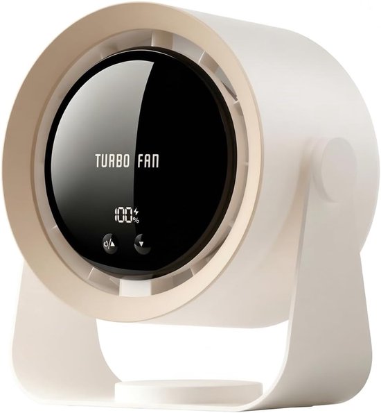 Tafelventilator oplaadbaar draadloos met LED-display, 5 snelheden, 90° kantelbaar, stille USB ventilator voor bureau & slaapkamer