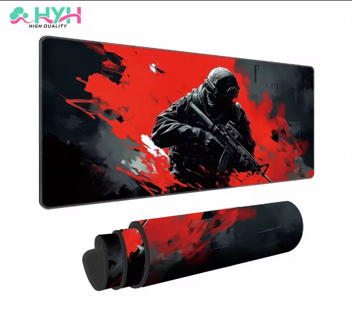 Gaming Mouse Pad met Tactical Soldier Design – 800×300×2 mm – Antislip Rubber – Grote Bureau Muismat – XXL - Voor PC, Laptop & Gaming Setup