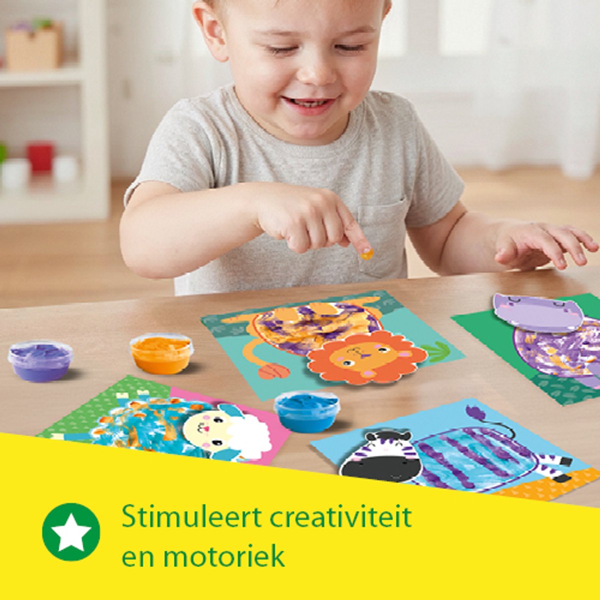 SES Creative - My First - Vingerverf dieren - 8 grote Dierenkaarten met Sticker Hoofden - Goed Uitwasbaar – Glutenvrij – voor 1 tot 4 jaar — afbeelding 6