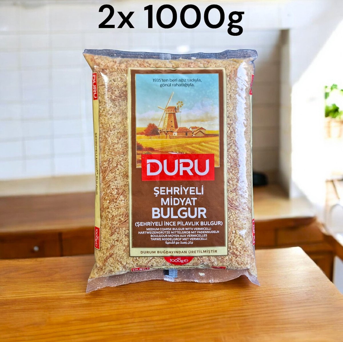 Duru Middelgrof Midyat Bulgur met Vermicelli – 2 x 1000 g | Volkoren Tarwebulgur | Gezond, Vezelrijk & Authentiek - Sehriyeli Midyat bulgur - Medium-Coarse Midyat Bulgur with Vermicelli | Whole Wheat Bulgur | Healthy, High-Fiber & Authentic