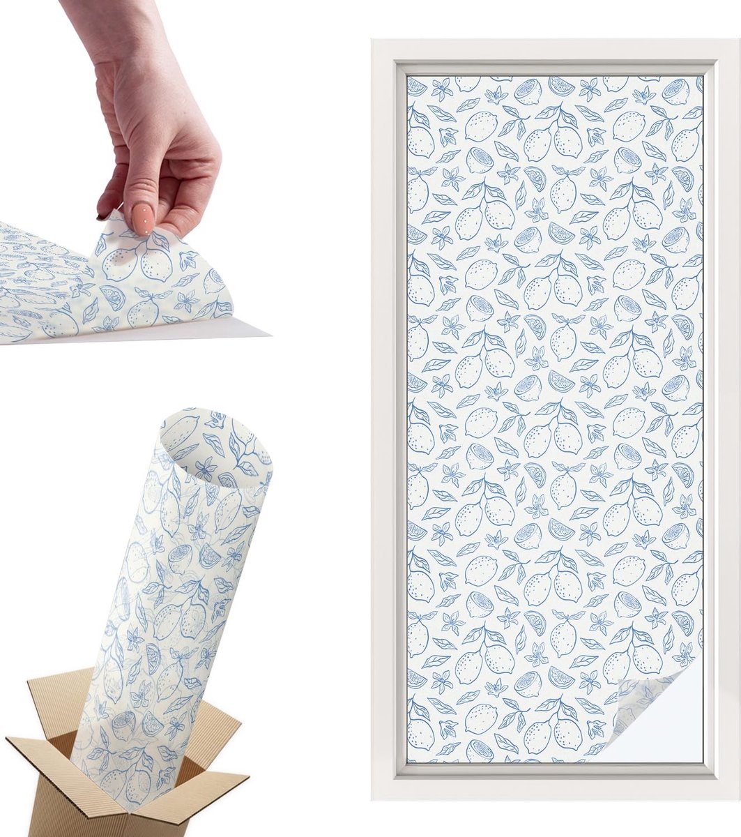TULUP Raamfolie Anti inkijk - Citroenpatroon Privacy Folie Raam - 50x116 cm - Wit Anti inkijk Folie - Raamfolie Tegen inkijk Glas in Lood - Voor de keuken, het kantoor en de hal. - Raamfolie Zonwering Wit - Citroenpatroon