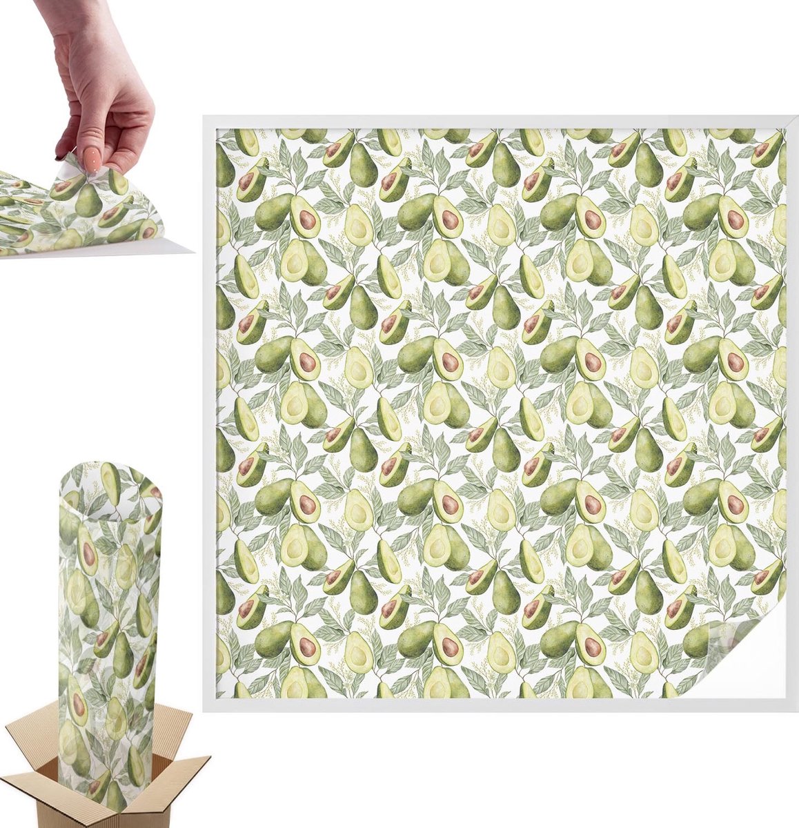 TULUP Raamfolie Anti inkijk - Avocadobladeren Anti inkijk Raamfolie - 100x100 cm - Groente Raamfolie Tegen inkijk - Zelfklevende Anti inkijk Folie Glas in Lood - Voor de keuken, hal en woonkamer - Zonwerende Raamfolie Glas in Lood Groente - Avocadobladeren