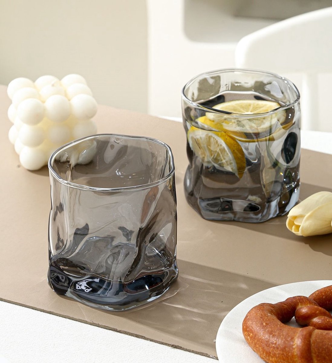 Vamora Riani - Drinkglazen - Waterglazen - Limonadeglazen - drinkglas - ice look glazen - smokey mirror look - Glazenset 6 stuks - 200ml
