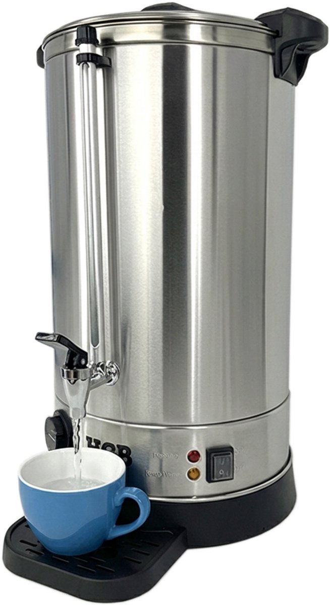 HCB® - Professionele Horeca heetwaterdispenser - dubbelwandige heetwatertap met lekbak - 20,5 liter - 230V - RVS / INOX warmwaterdispenser - Gluhweinketel - 37x37x56 cm (DxBxH) - 3.40 kg - 1342