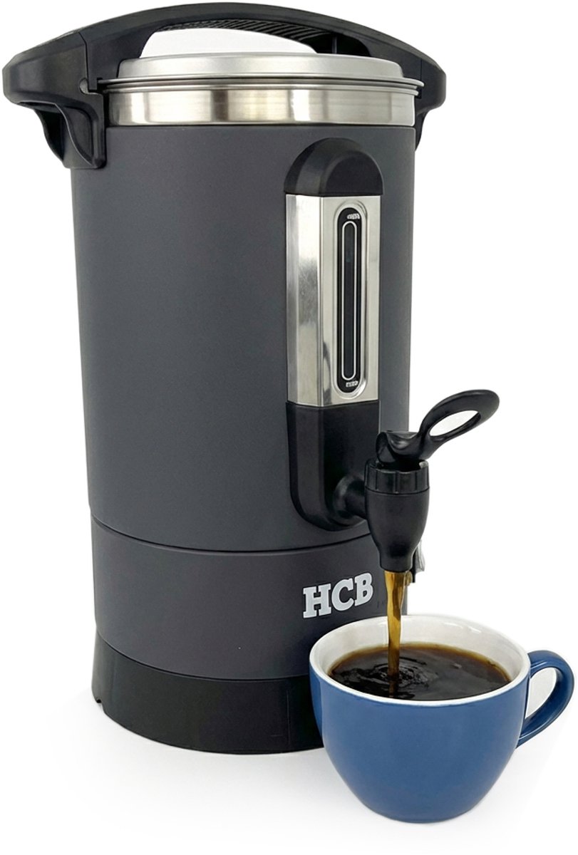 HCB® - Professionele Horeca Percolator - 5,3 liter - 35 kopjes - zwart - 230V - RVS / INOX Perculator - Elektrisch koffiezetapparaat - Volautomatische koffiemachine - 28x30x42.5 cm (DxBxH) - 2.40 kg - 1349