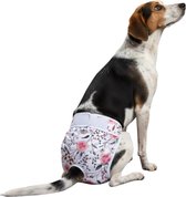 Loopsheidbroekje hond Roze bloem Maat L - Herbruikbaar - Hondenluier - Wasbaar - Heupomvang 36-46 cm - Bij loopsheid en incontinentie