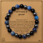 Bixorp Lapis Lazuli + Onyx + Hematiet Armband op Cadeau Kaartje - Vertrouw in je Gevoel - 8mm / 18cm Edelsteen Kralenarmband - Inclusief Cadeau Envelop