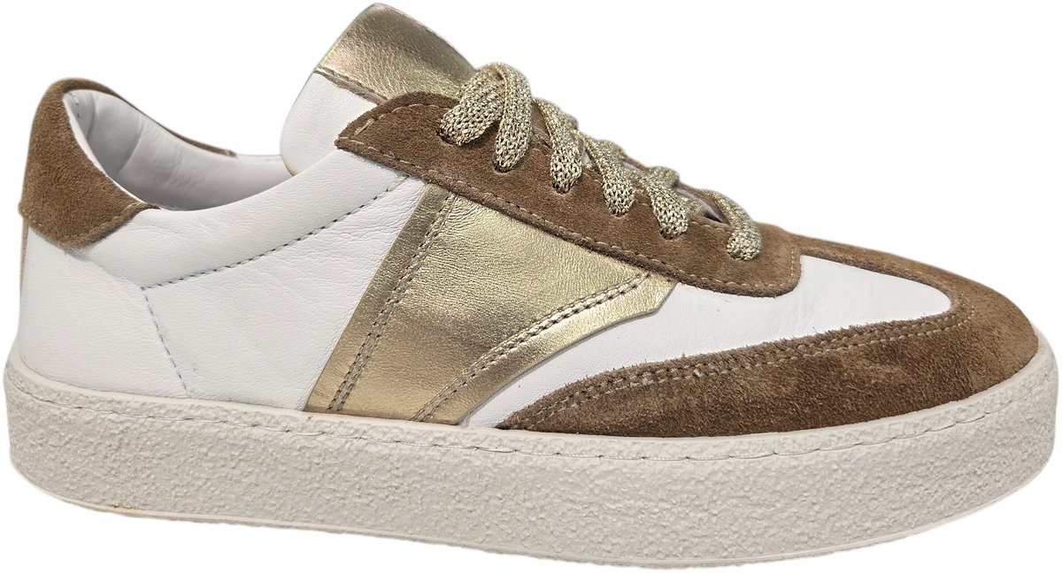 Aqa A8909 25418A03 Sneakers Wit Leer en Suede Dames - Wit/Bruin/goed - 43