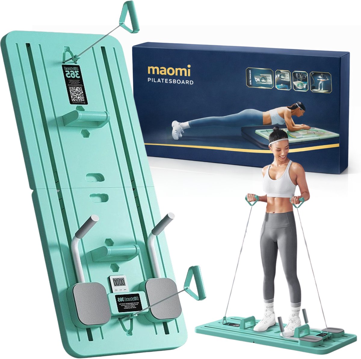 Maomi™ Pilatesboard MAX - 30+ Oefenopties Pilates Reformer - Met Resistance Ropes - Reformer Board - Buikspiertraner - Opbouwbare Pilates Set - Home Workout - Multi-functioneel Fitness Board