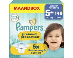 Pampers Premium Protection Maat 5+ - 148 Luiers - 12kg-17kg - Maandbox