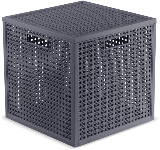 Panier gris Curver Kaya de 19L avec un motif tressé et des poignées.